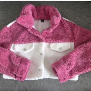 Pink and White Puffer Jacket by Shein
